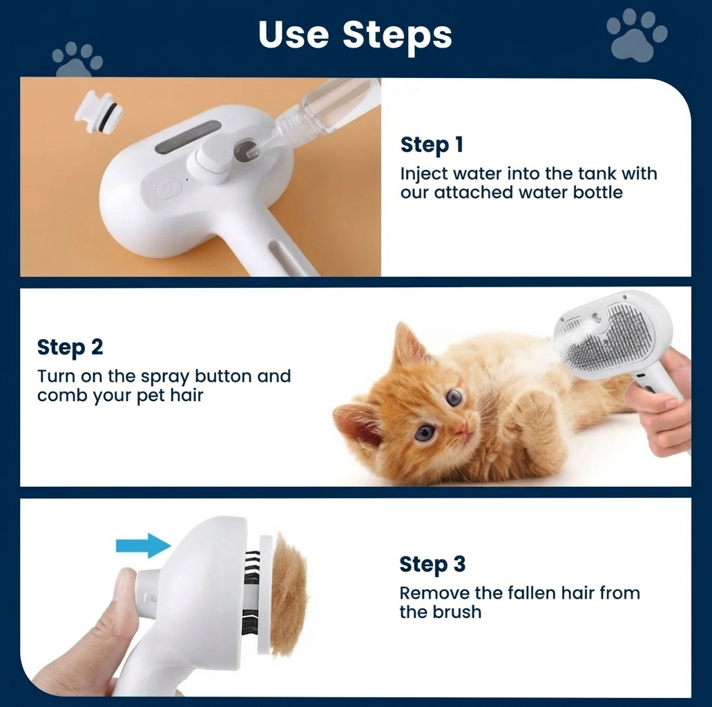 Peigne vaporisateur pour animaux de compagnie